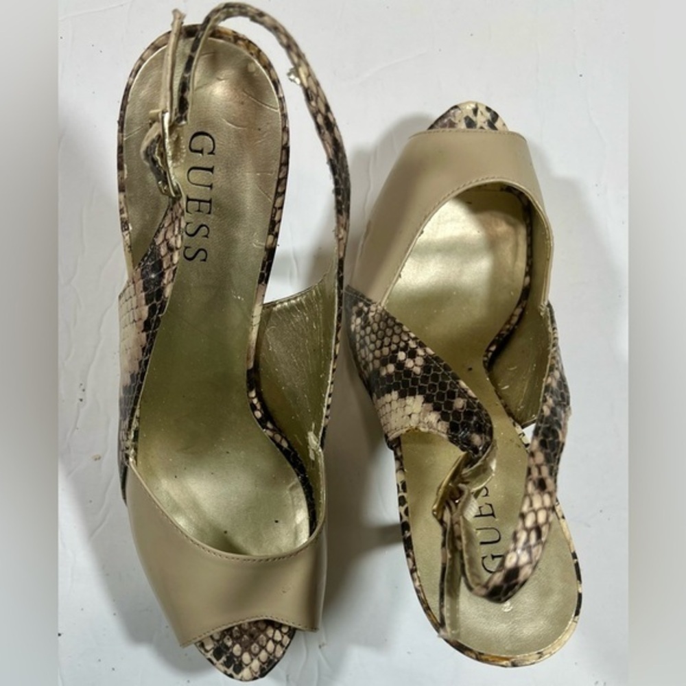 GUESS BY MARCIANO WOMENS STILETTO SNAKE SKIN PRINT PEEP TOE PUMPS size ??????